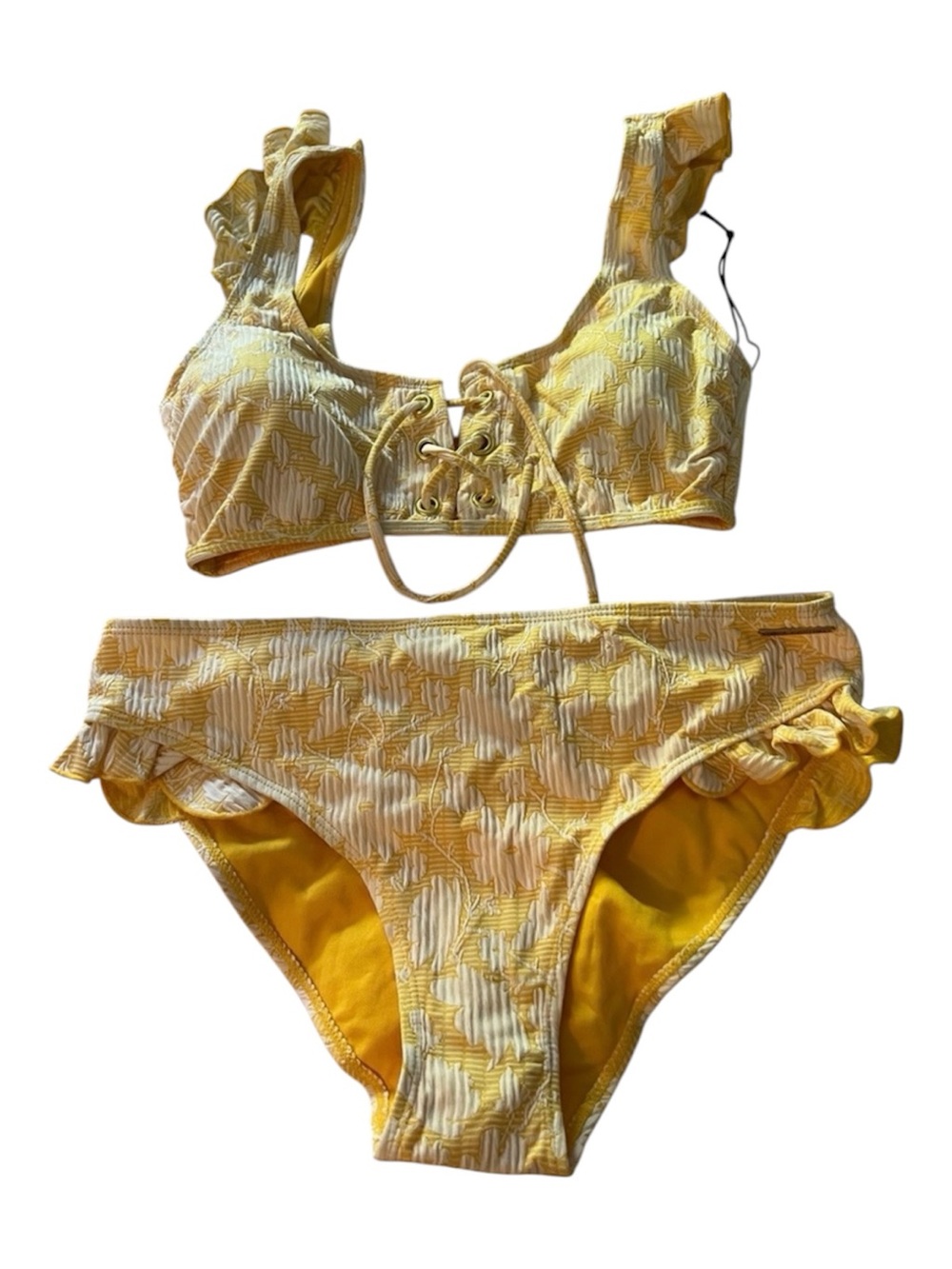 Juicy Couture Yellow Floral Lace-Up Bikini Set